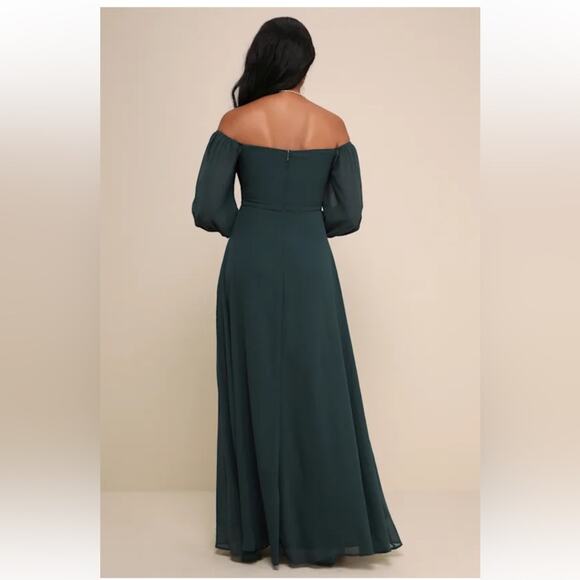 Lulus Feel the Romance Emerald Green Off-the-Shoulder Maxi Dress Size XL - Picture 2 of 8